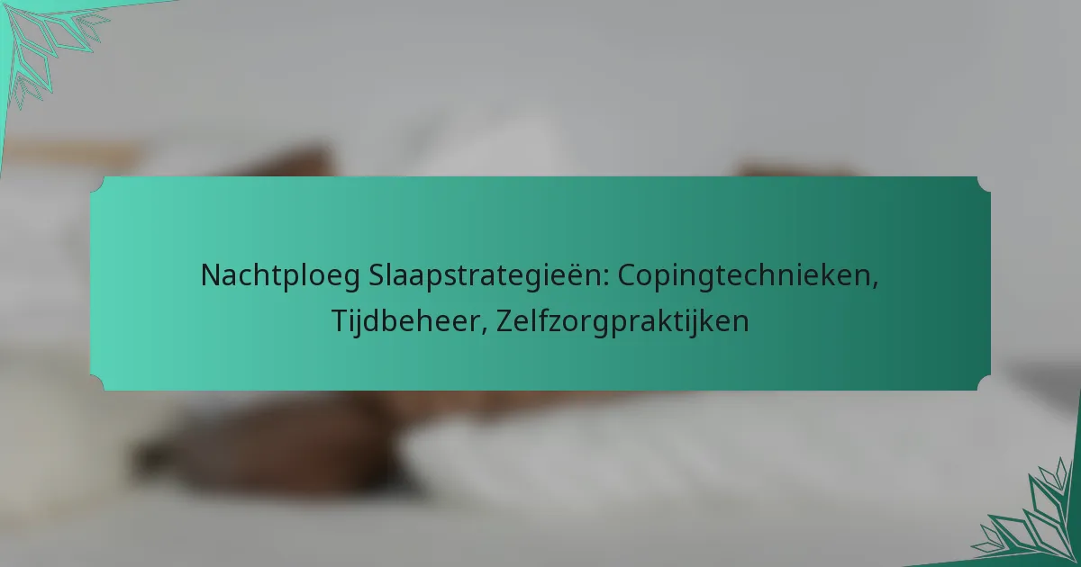 Nachtploeg Slaapstrategieën: Copingtechnieken, Tijdbeheer, Zelfzorgpraktijken